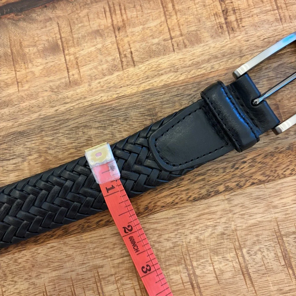 AGA Genuine Leather Braided Belt Mens 46/48 Classic Black Silver Bucket Office